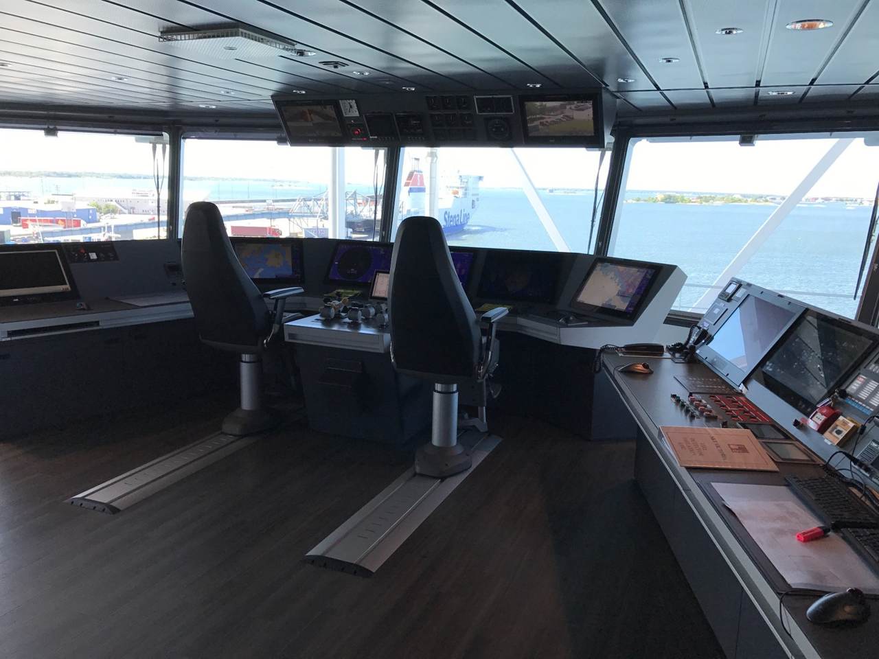 Navigation bridge and operating consoles on board a vessel.